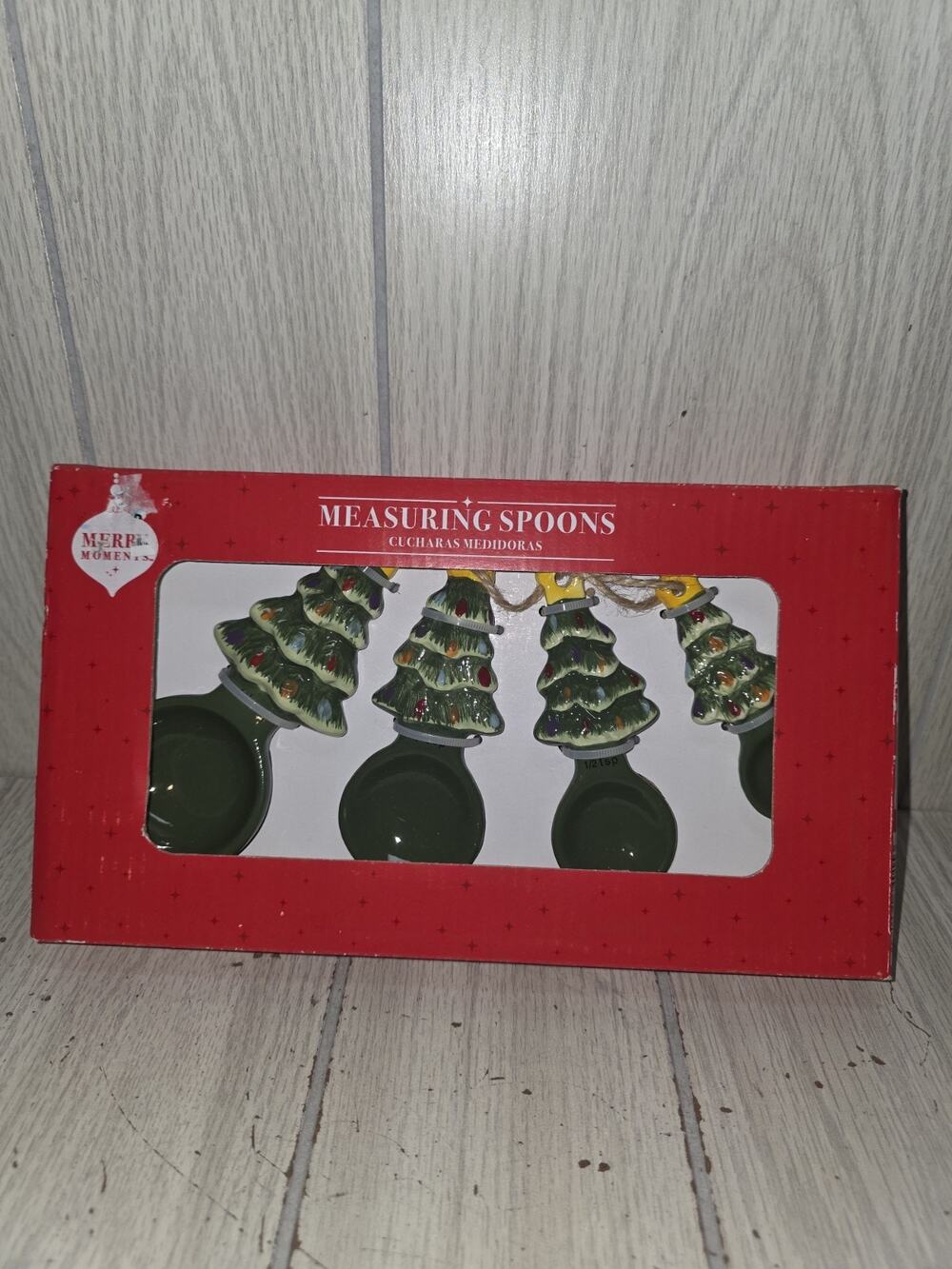 Merry Moments Christmas Tree Measuring Spoon Set Of 4 Holiday Baking Festive New